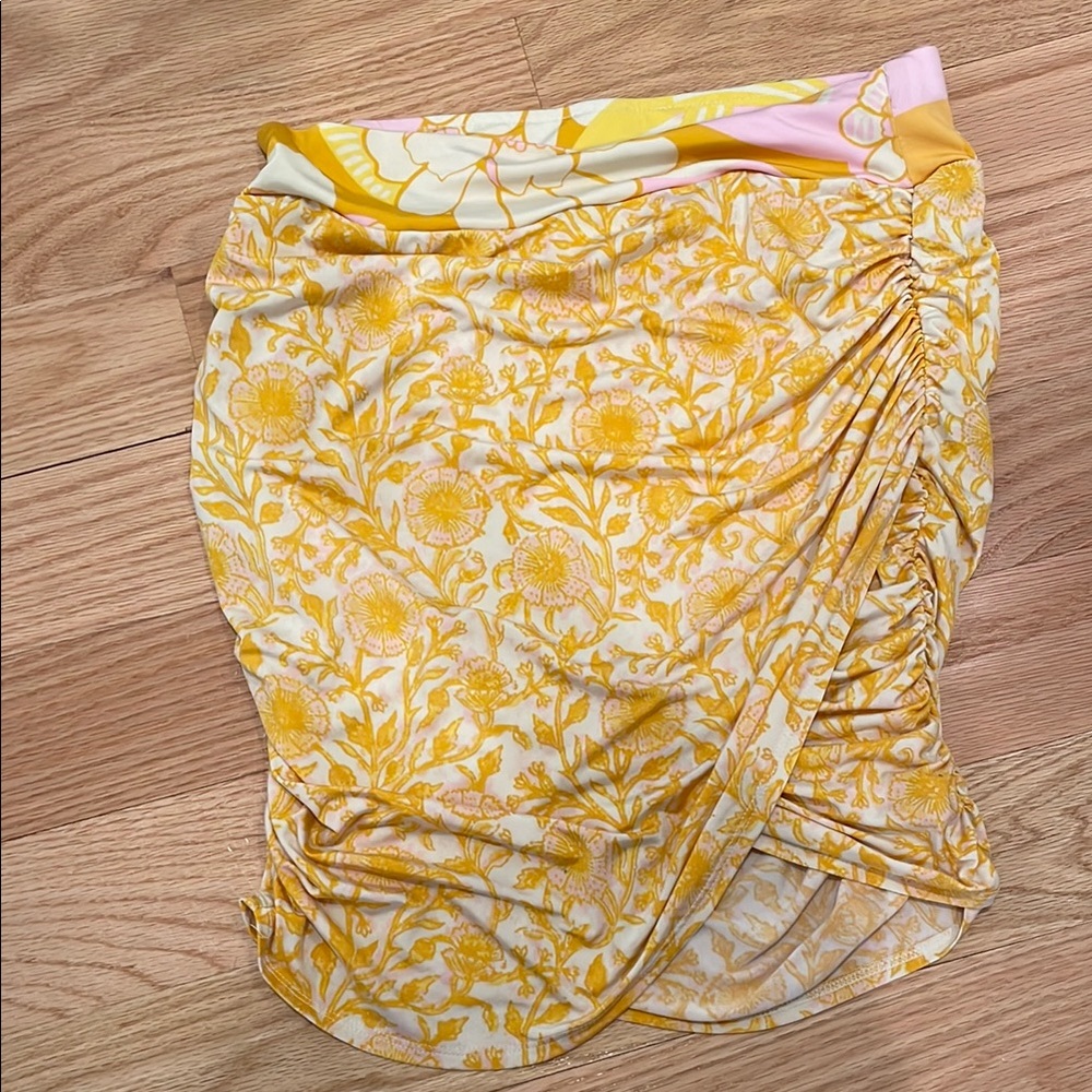 Free People Yellow Pink Ruched Wrap Mini Skirt